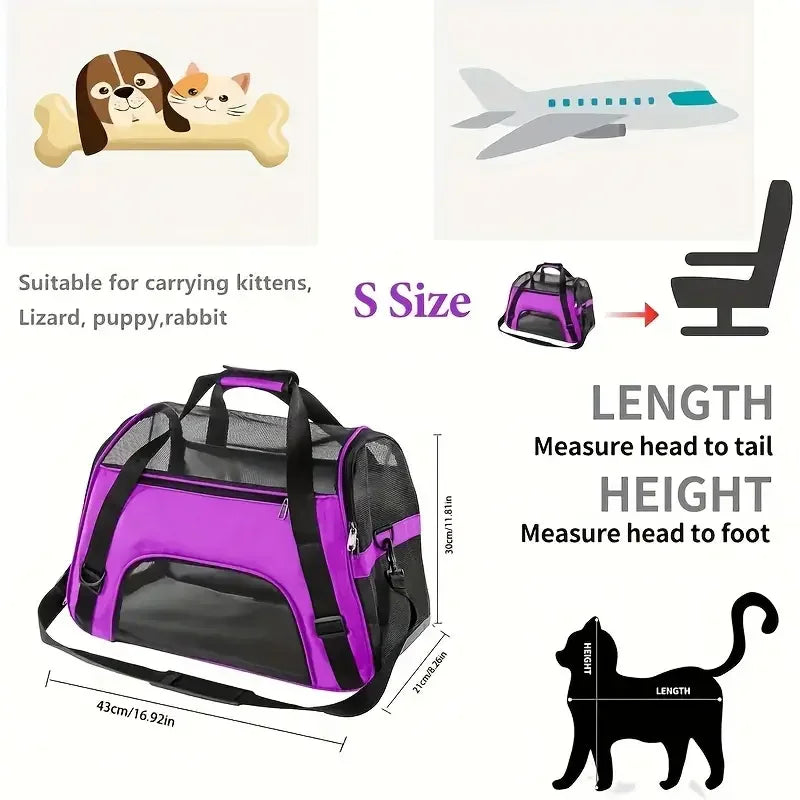 Portable Dog & Cat Carrier Bag – Breathable Mesh Travel Handbag for Small Pets