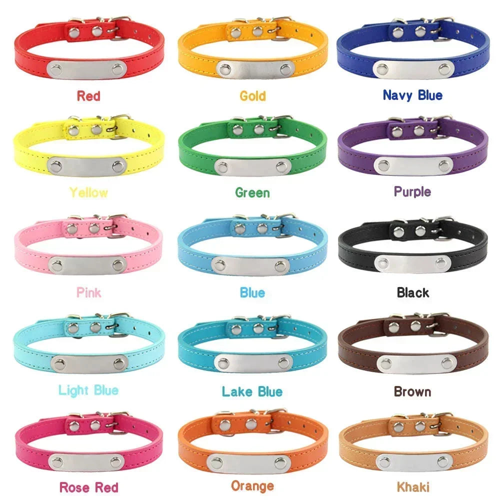 Personalized PU Leather Dog Collar with Name Carved ID – Anti-Lost Solid Collar for Small, Medium & Large Dogs and Cats