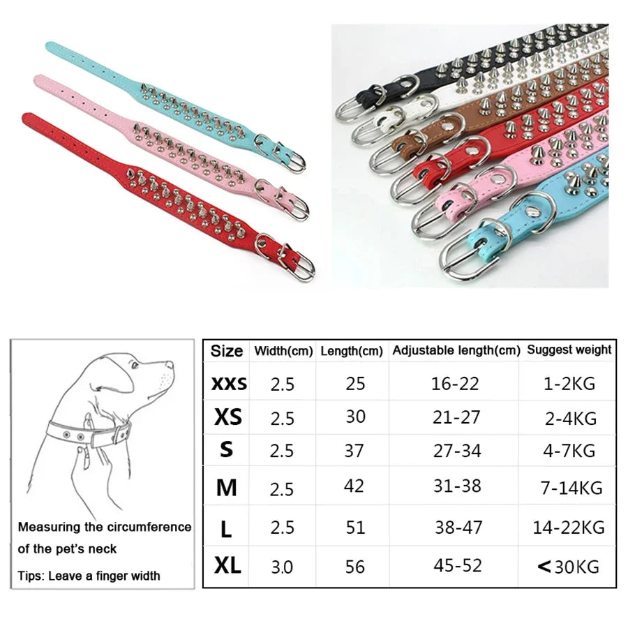 Adjustable PU Leather Spiked Dog Collar – Punk Rivet Design for Small Dogs and Cats