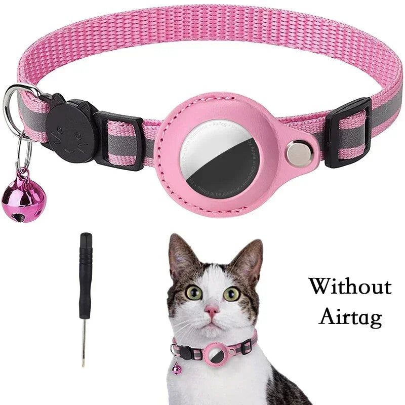 Anti-Lost Cat Collar with AirTag GPS Tracker Case – Reflective, Bell-Equipped Protective Necklace