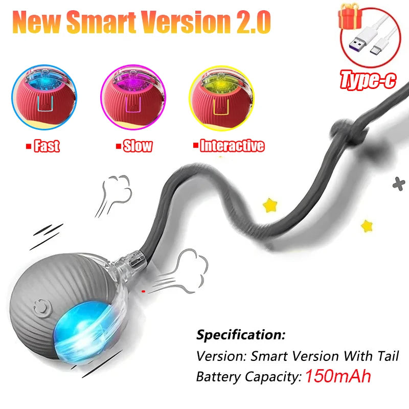 Smart Rolling Ball Toy for Cats & Dogs – Rechargeable with Faux Tail & Mouse-Like Motion