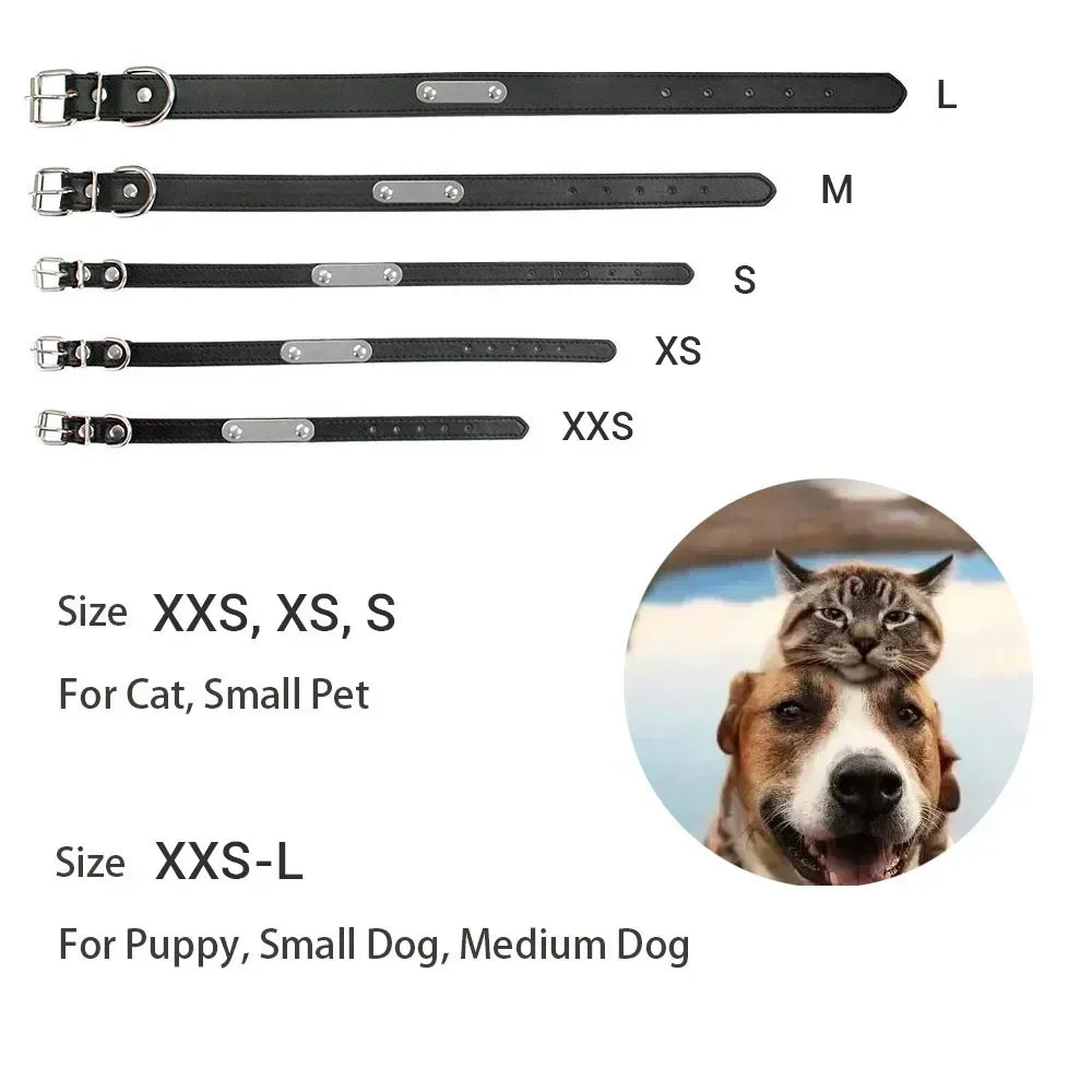 Personalized PU Leather Dog Collar with Name Carved ID – Anti-Lost Solid Collar for Small, Medium & Large Dogs and Cats