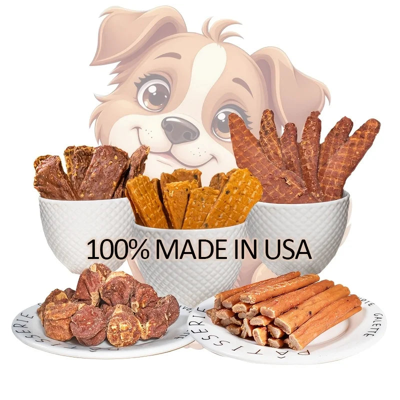 Delicious Dog Snacks Variety Pack – Beef Jerky, Duck Jerky, Chicken Sweet Potato Sticks, Turkey Meatballs & Dried Salmon