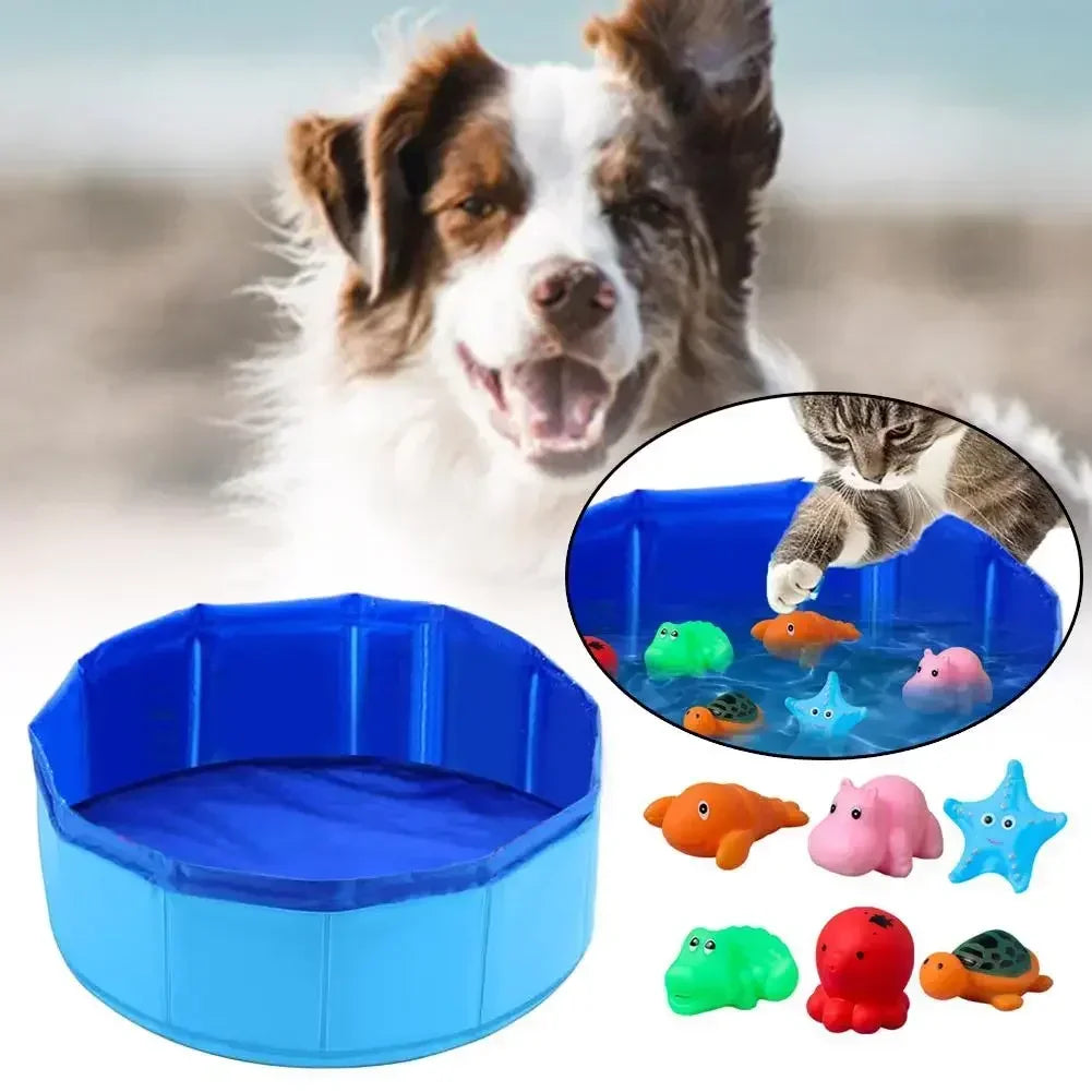 Foldable Cat & Dog Pool – Fun Summer Water Bath Tub with Turtle, Starfish & Octopus Design