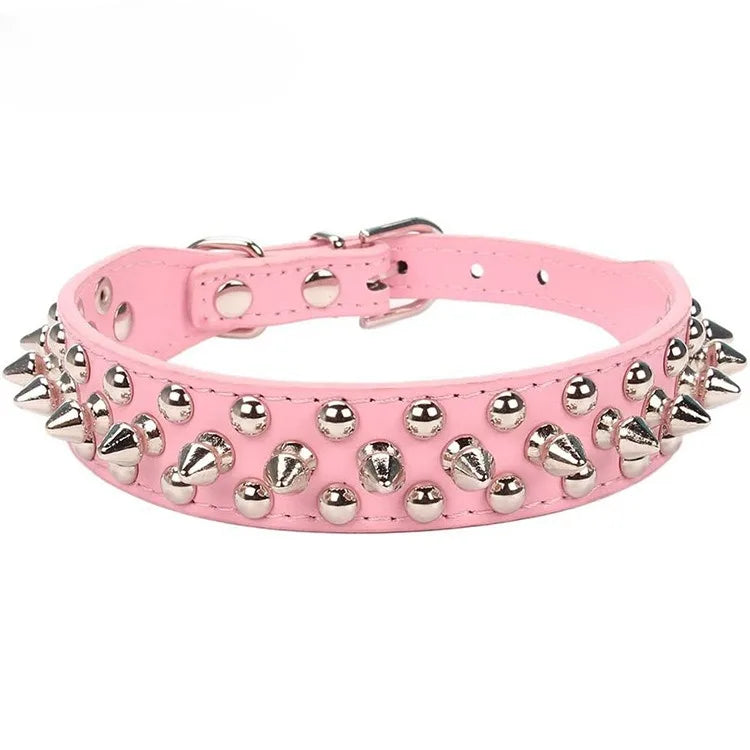 Adjustable PU Leather Spiked Dog Collar – Punk Rivet Design for Small Dogs and Cats