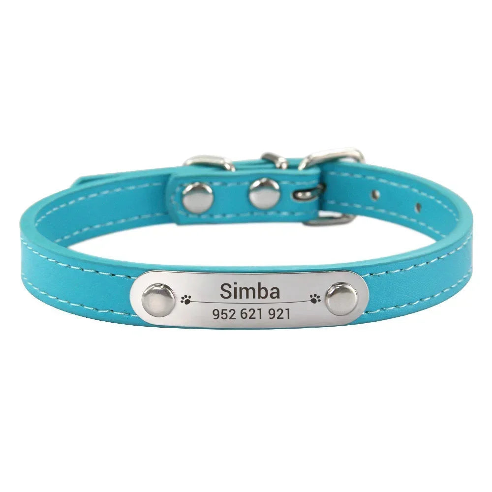 Personalized PU Leather Dog Collar with Name Carved ID – Anti-Lost Solid Collar for Small, Medium & Large Dogs and Cats