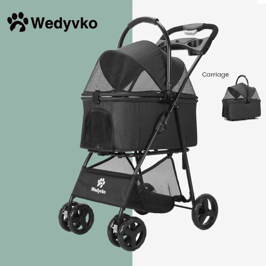 Portable Cart for Small Dogs – One-Click Folding Clip-Type Stroller with Basket