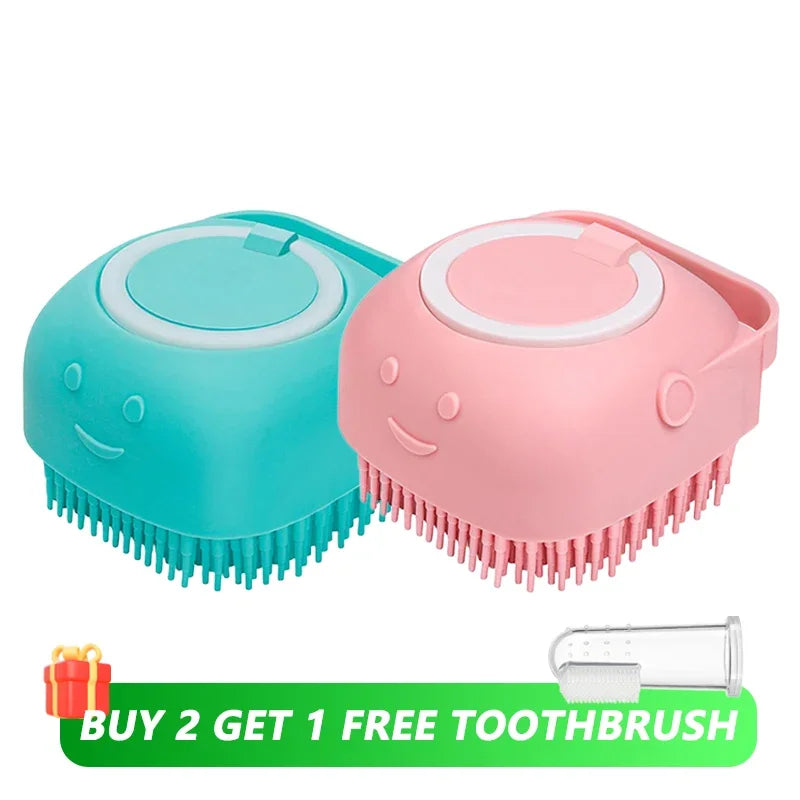 Dog Bathing Brush with Shampoo Dispenser – Soft Silicone Massage & Grooming Tool for Dogs & Cats