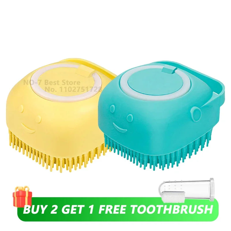 Dog Bathing Brush with Shampoo Dispenser – Soft Silicone Massage & Grooming Tool for Dogs & Cats