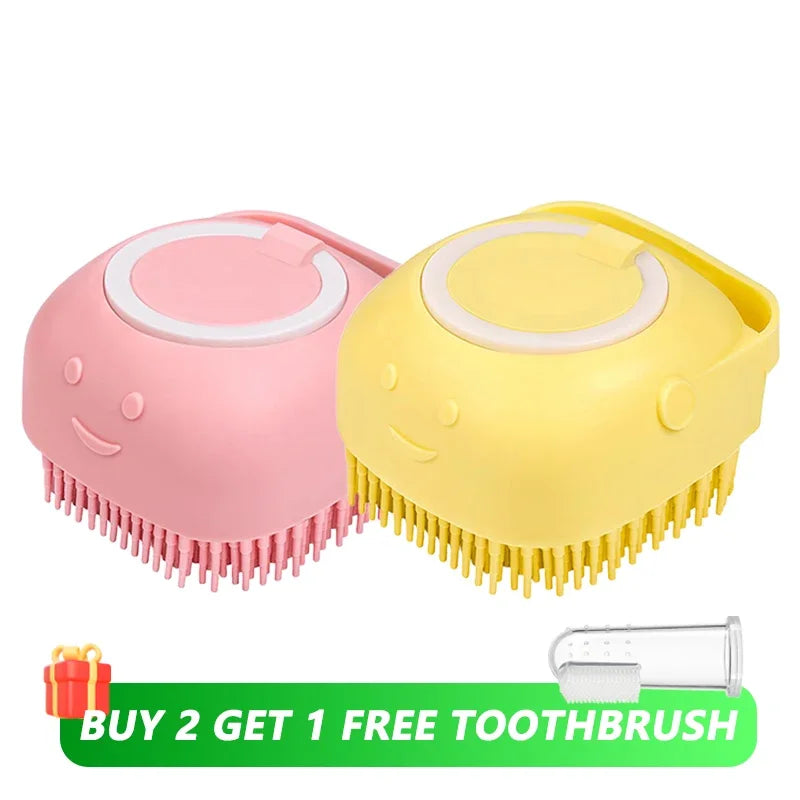 Dog Bathing Brush with Shampoo Dispenser – Soft Silicone Massage & Grooming Tool for Dogs & Cats