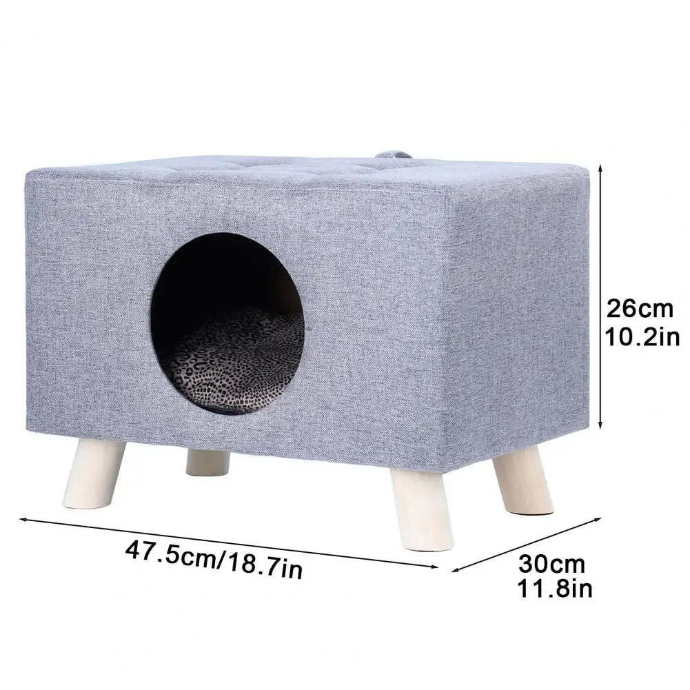Cat Nest Pet House Bench – Wooden Cat Cave with Mat & Cushion
