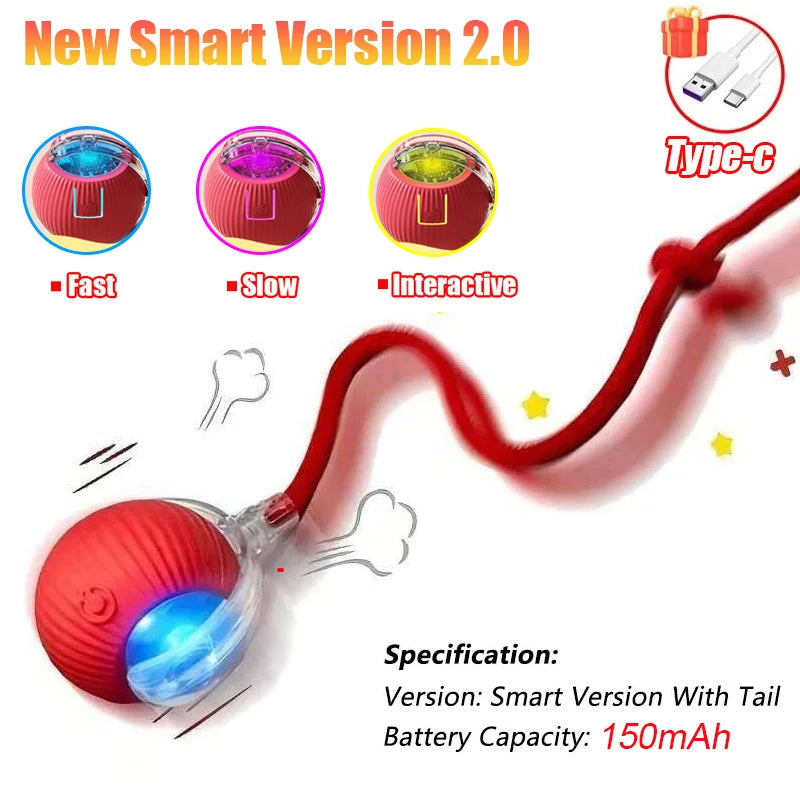 Smart Rolling Ball Toy for Cats & Dogs – Rechargeable with Faux Tail & Mouse-Like Motion