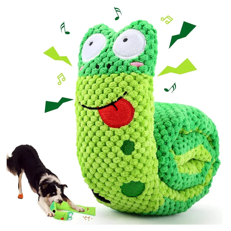 Dog Puzzle Feeder Toy – Plush, Squeaky & Foldable Snail Design