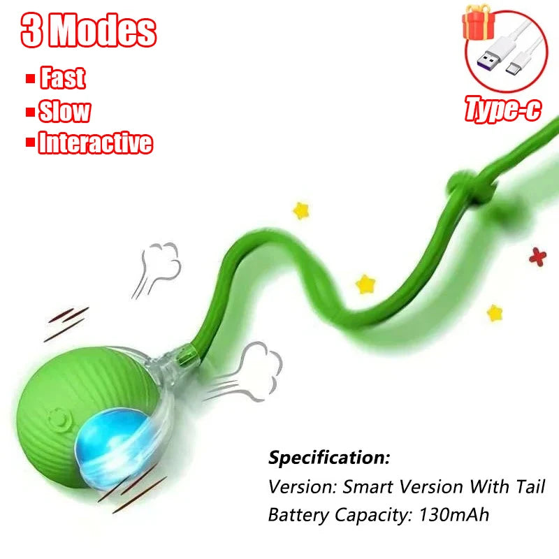 Smart Rolling Ball Toy for Cats & Dogs – Rechargeable with Faux Tail & Mouse-Like Motion