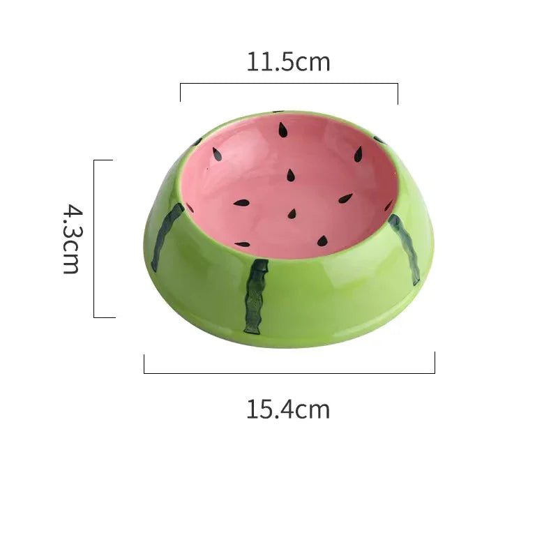 Cute Fruit-Shaped Ceramic Pet Bowls – Watermelon & Strawberry Designs for Cats & Small Dogs