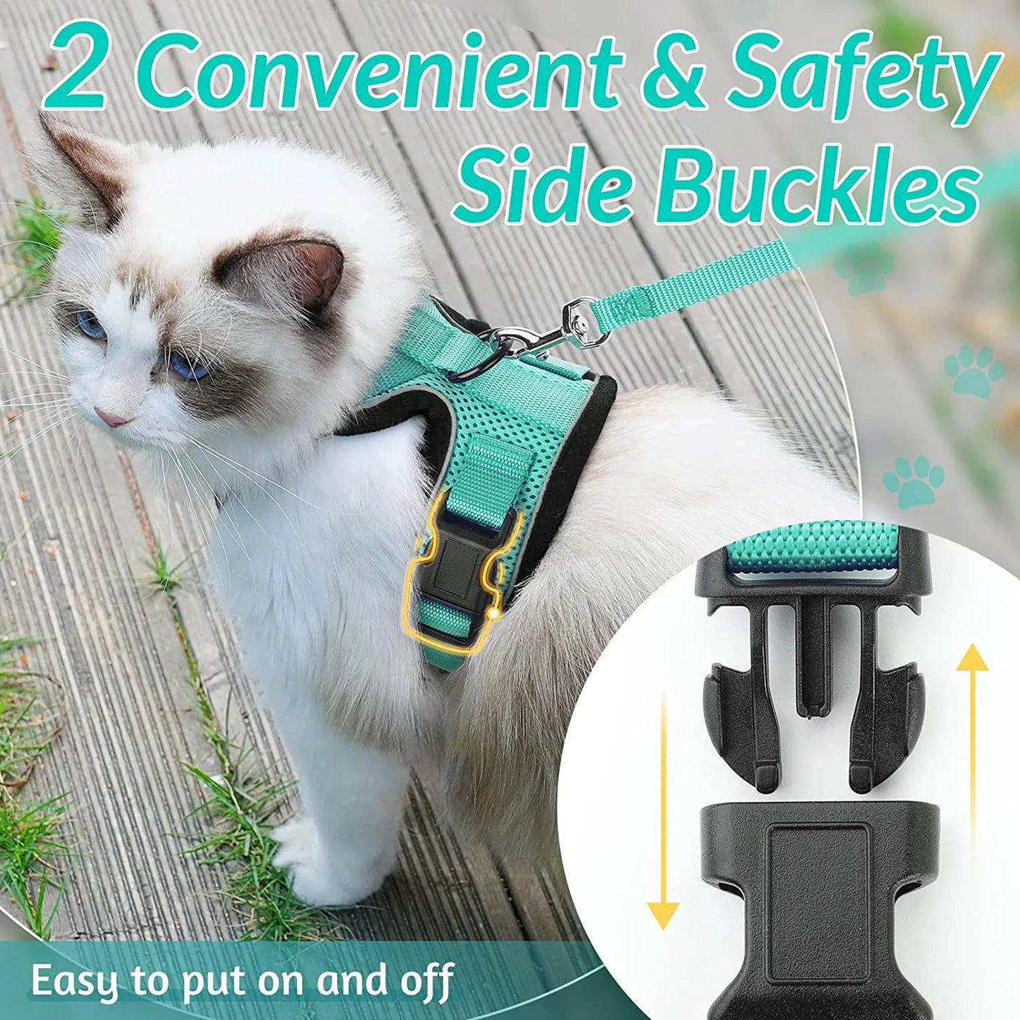 Adjustable Soft Cat Harness And Leash for Walking - Escape Proof Easy-Control Vest Harness with Comfortable Fit for Cats