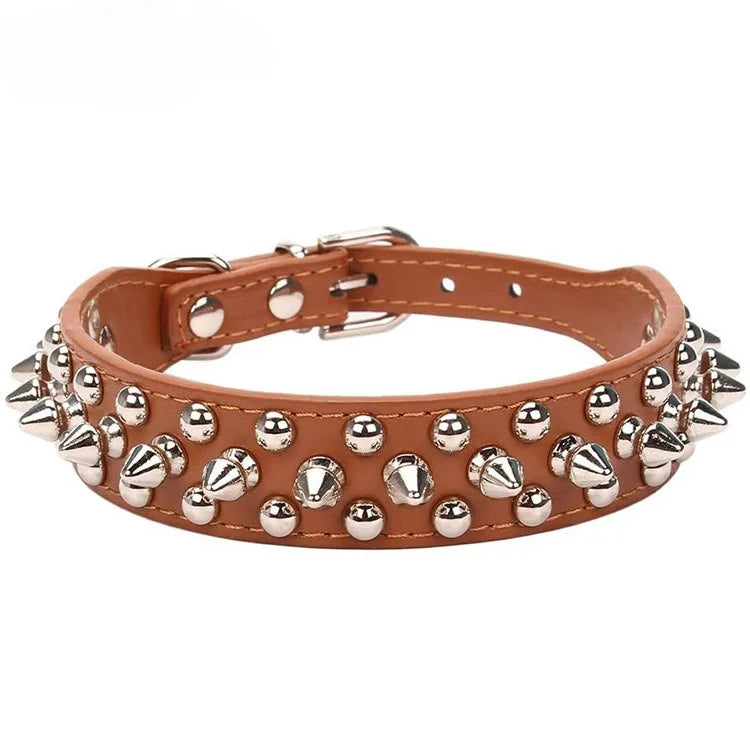 Adjustable PU Leather Spiked Dog Collar – Punk Rivet Design for Small Dogs and Cats