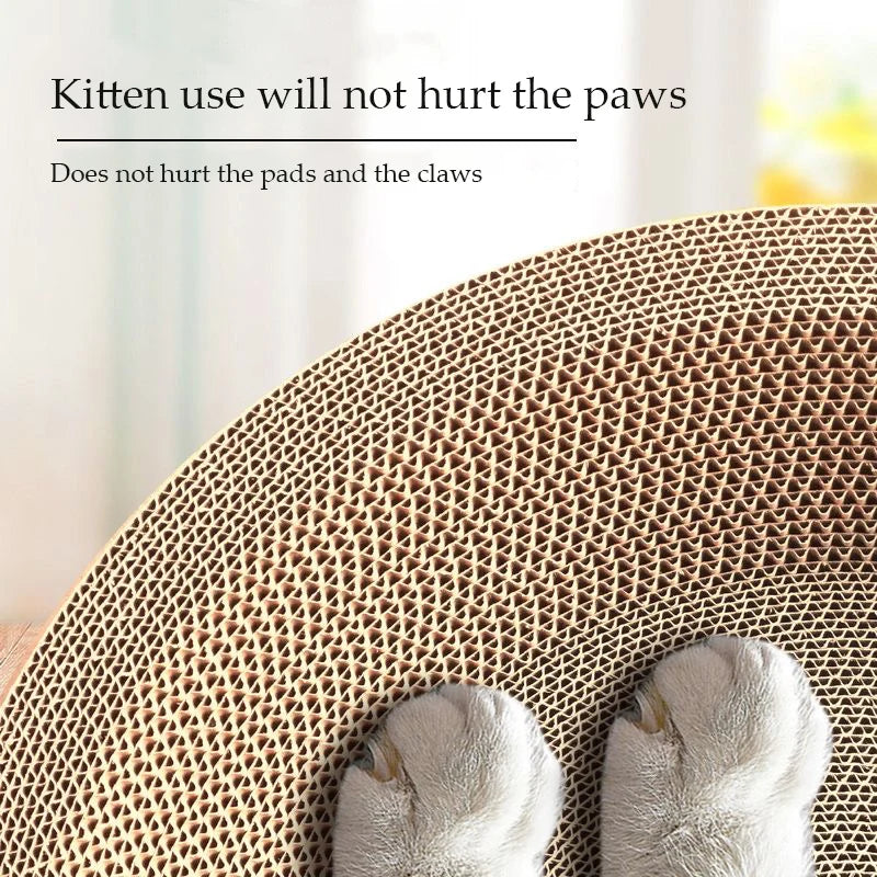 Round & Oval Cat Scratcher Bed – Durable Thickened Cardboard with Corn Glue Decal