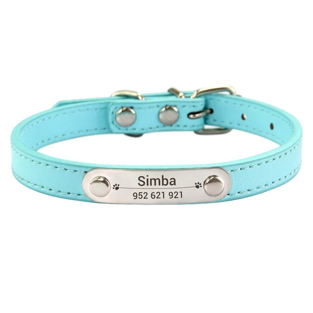 Personalized PU Leather Dog Collar with Name Carved ID – Anti-Lost Solid Collar for Small, Medium & Large Dogs and Cats