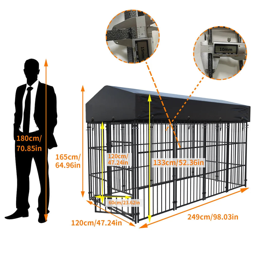 Heavy-Duty Large Dog Kennel – Welded Metal Playpen with Roof Cover for Outdoor & Indoor Use