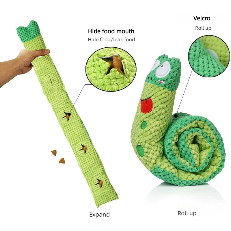 Dog Puzzle Feeder Toy – Plush, Squeaky & Foldable Snail Design