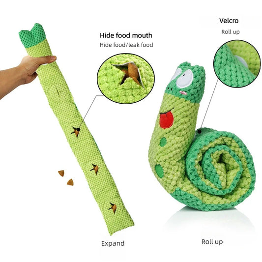Dog Puzzle Feeder Toy – Plush, Squeaky & Foldable Snail Design