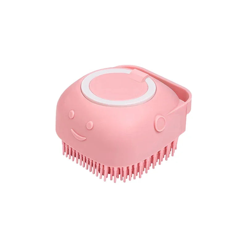 Dog Bathing Brush with Shampoo Dispenser – Soft Silicone Massage & Grooming Tool for Dogs & Cats
