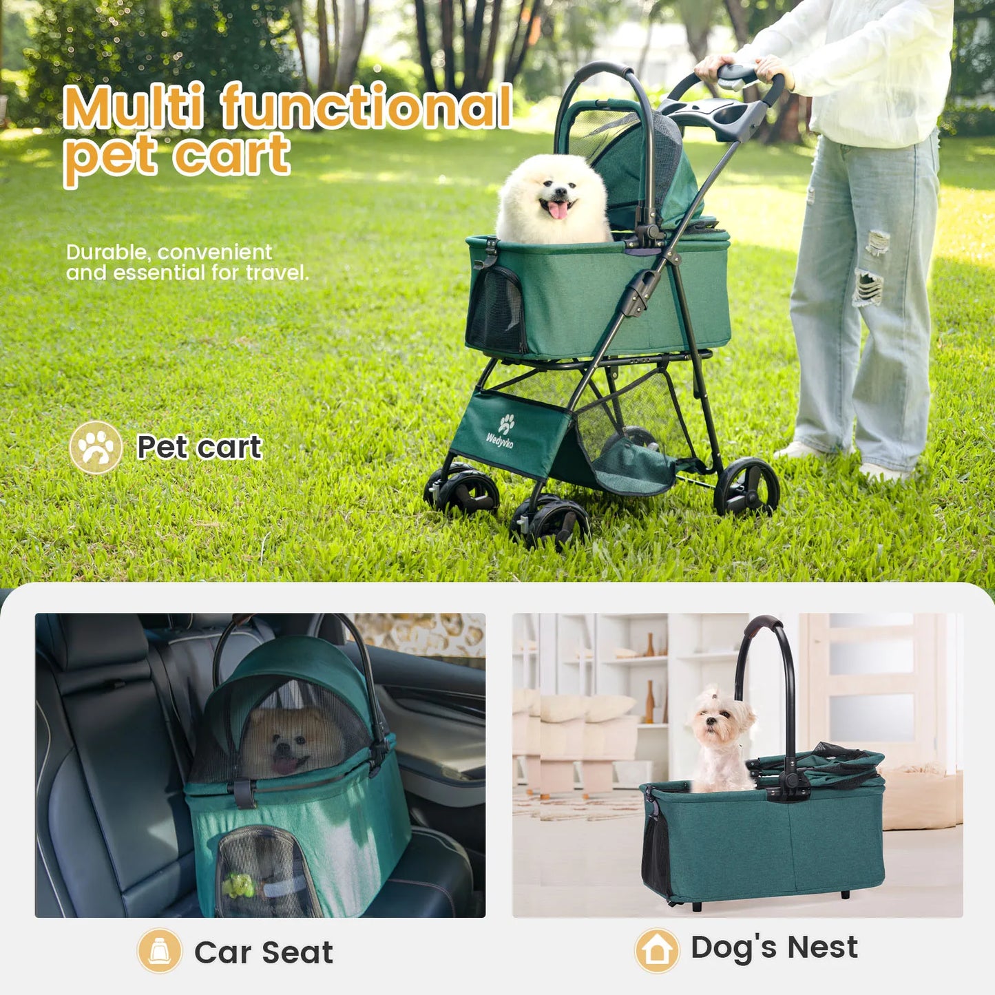 Portable Cart for Small Dogs – One-Click Folding Clip-Type Stroller with Basket