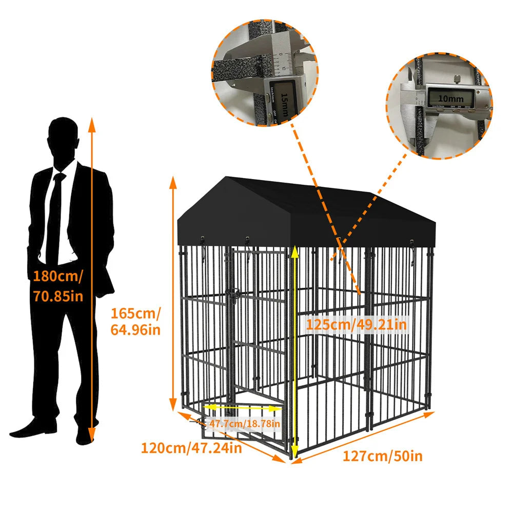 Heavy-Duty Large Dog Kennel – Welded Metal Playpen with Roof Cover for Outdoor & Indoor Use