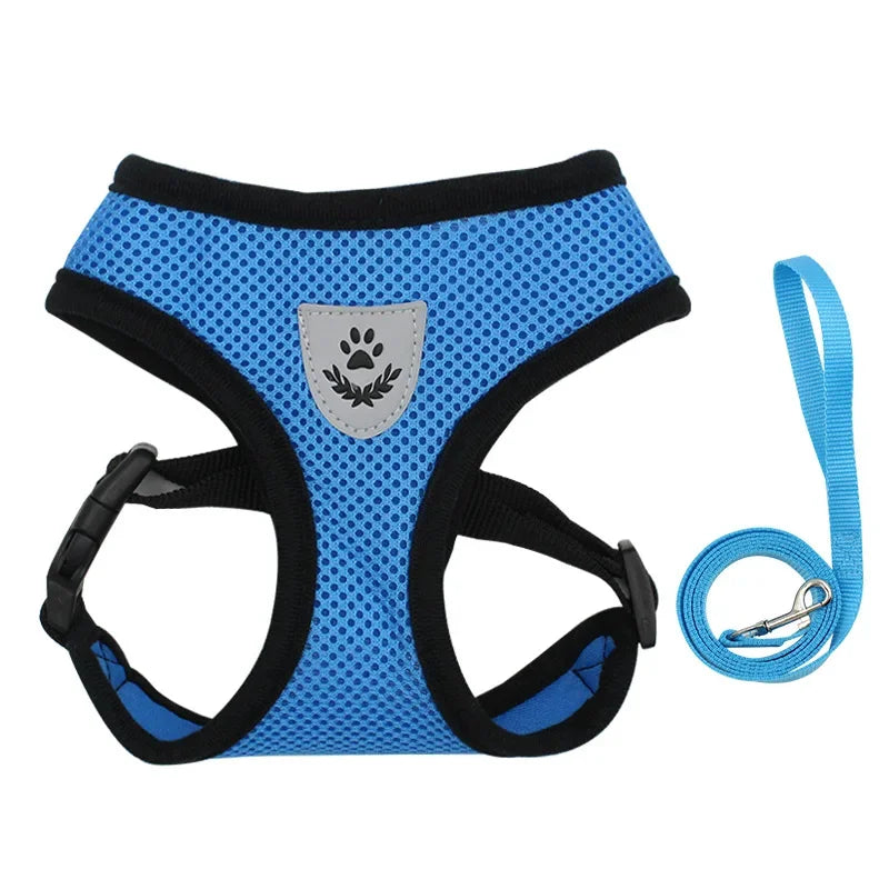 Summer Adjustable Pet Harness & Leash – Breathable Polyester Mesh with Reflective Strips