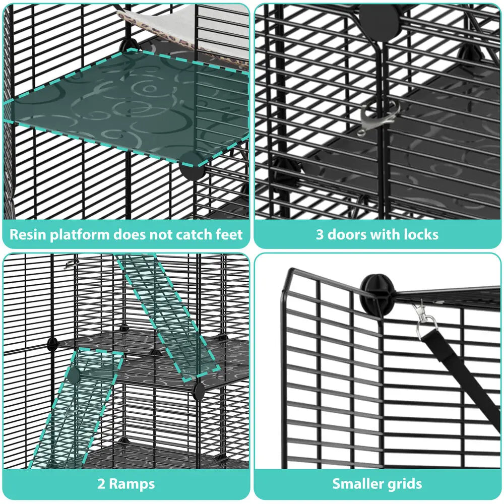 3-Tier Cat Cage Enclosure – Metal Wire Cat Kennel Playpen with Hammock for 1–2 Cats