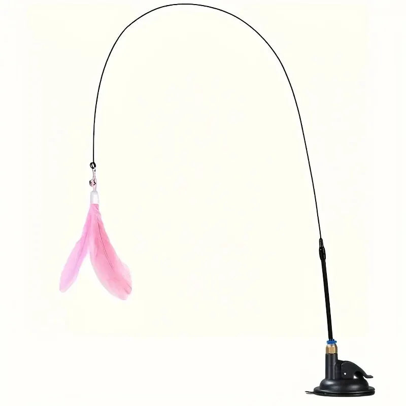 Interactive Cat Teaser Toy – Feather Wand with Bell & Suction Cup Pole for Nonstop Fun