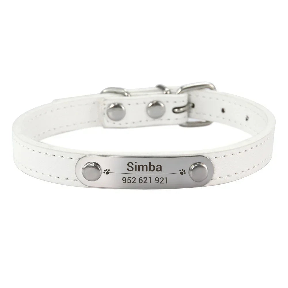Personalized PU Leather Dog Collar with Name Carved ID – Anti-Lost Solid Collar for Small, Medium & Large Dogs and Cats
