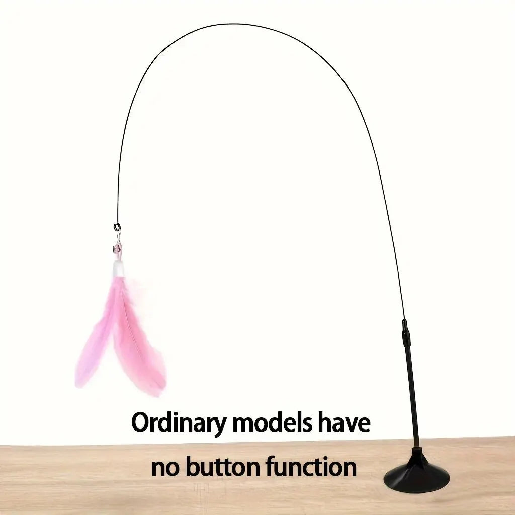 Interactive Cat Teaser Toy – Feather Wand with Bell & Suction Cup Pole for Nonstop Fun