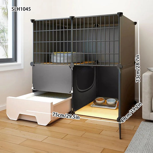 Integrated Cat Cage with Litter Box – Spacious Indoor Cat House for Small Pets