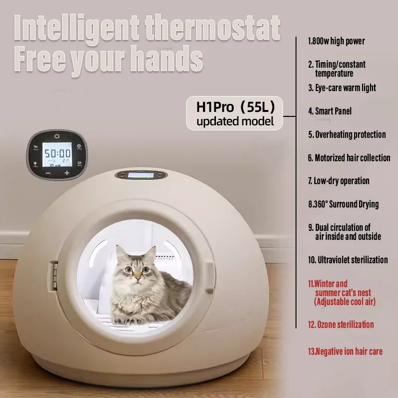 Smart Pet Drying Box – Automatic Temperature Control & Water Sterilization Dryer for Cats & Dogs