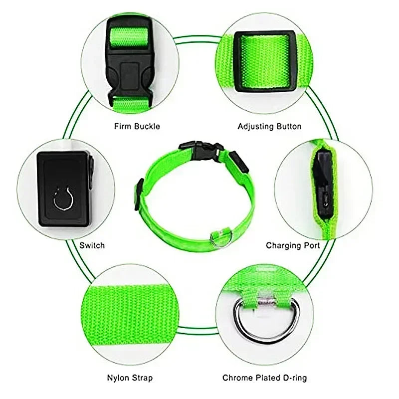 LED Glowing Dog Collar – Adjustable, Rechargeable, Flashing Night Safety Collar for Small Dogs