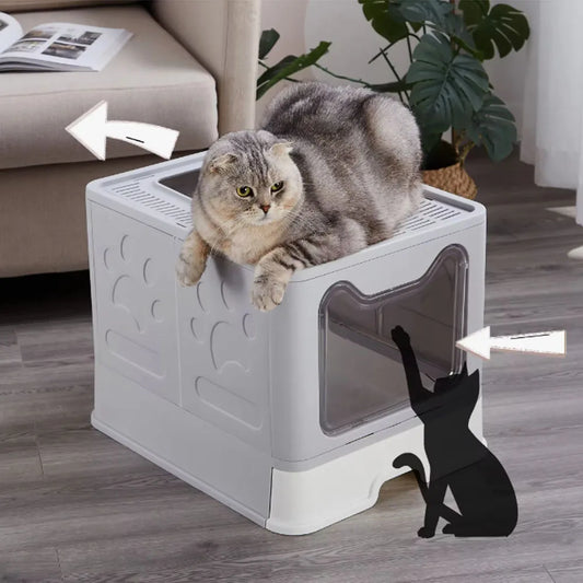 Convenient Foldable Cat Litter Box with Drawer Design and Scooper – Easy Waste Management