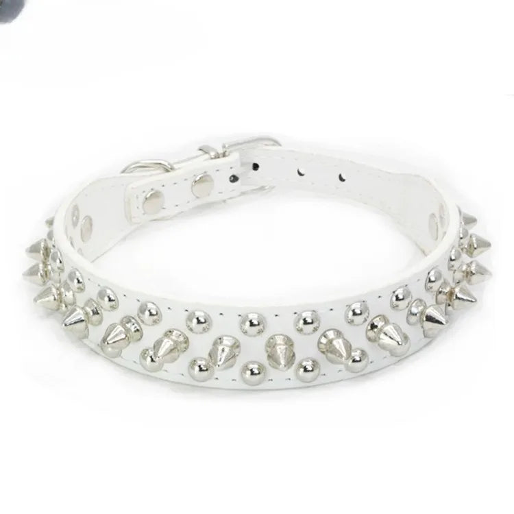 Adjustable PU Leather Spiked Dog Collar – Punk Rivet Design for Small Dogs and Cats