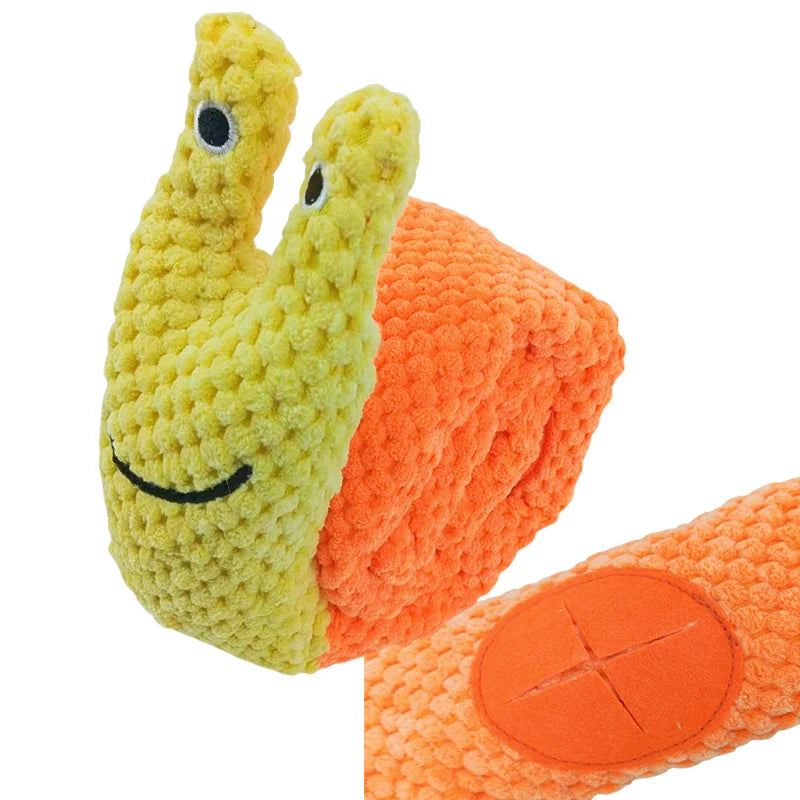 Dog Puzzle Feeder Toy – Plush, Squeaky & Foldable Snail Design