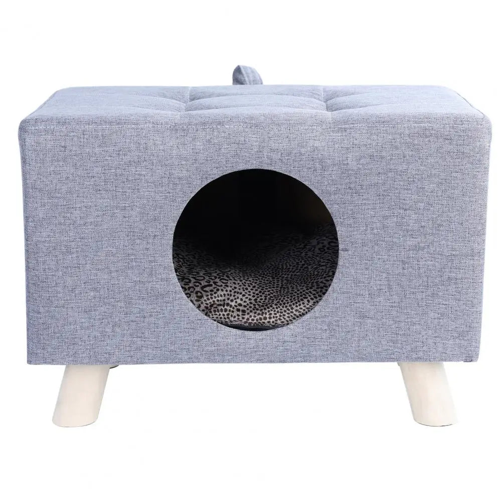 Cat Nest Pet House Bench – Wooden Cat Cave with Mat & Cushion