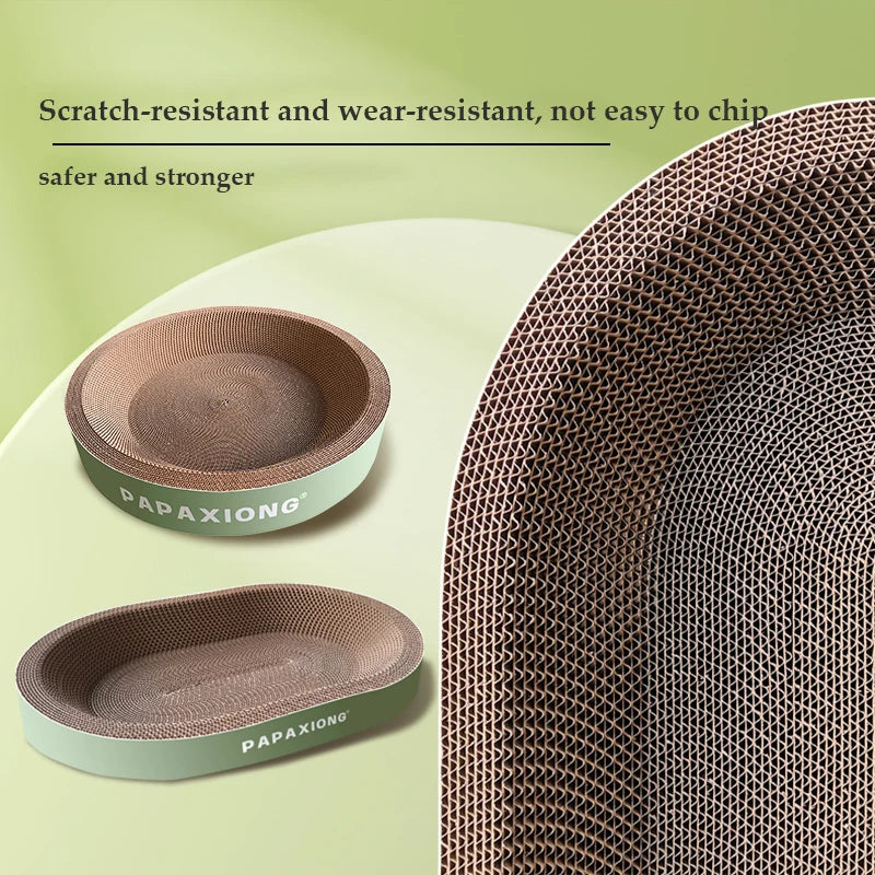 Round & Oval Cat Scratcher Bed – Durable Thickened Cardboard with Corn Glue Decal