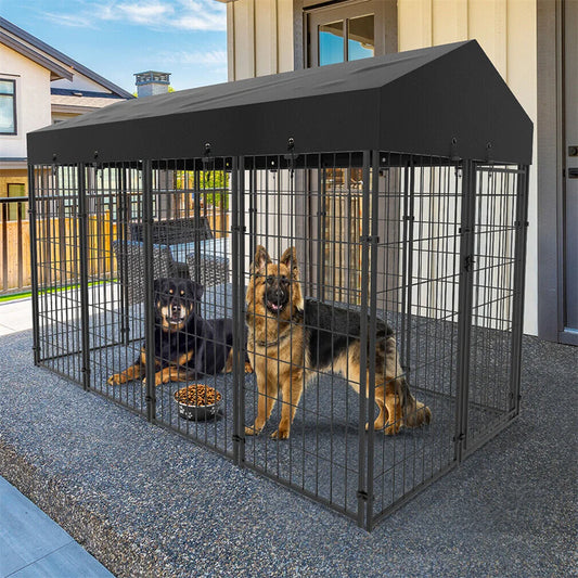 Heavy-Duty Large Dog Kennel – Welded Metal Playpen with Roof Cover for Outdoor & Indoor Use