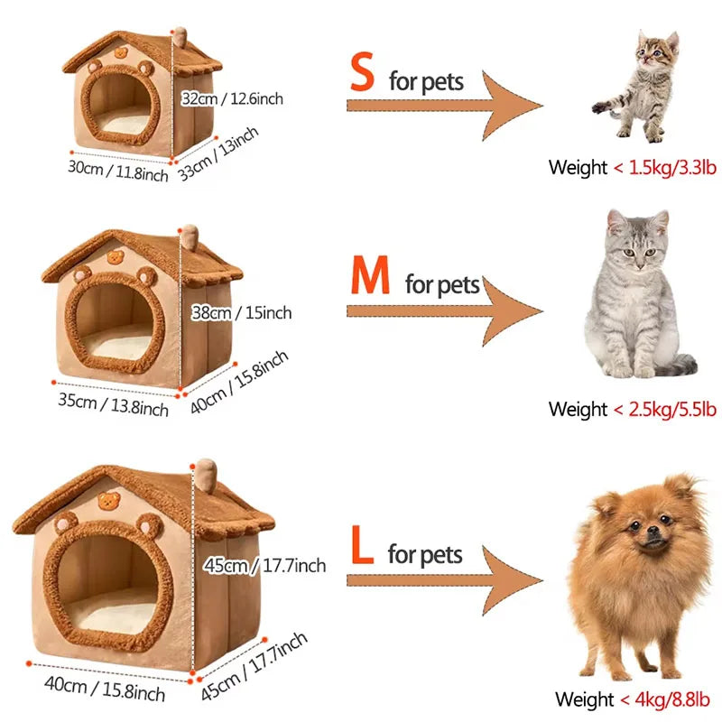 Foldable Pet House – Cozy Cave Bed for Small Dogs & Cats, Removable & Washable