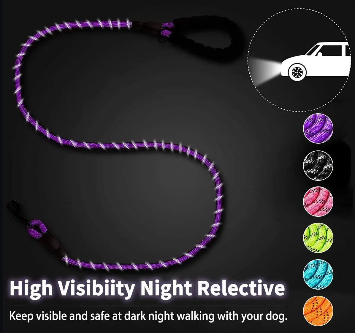 Heavy-Duty Reflective Dog Leash – Strong & Secure for Small, Medium, and Large Dogs
