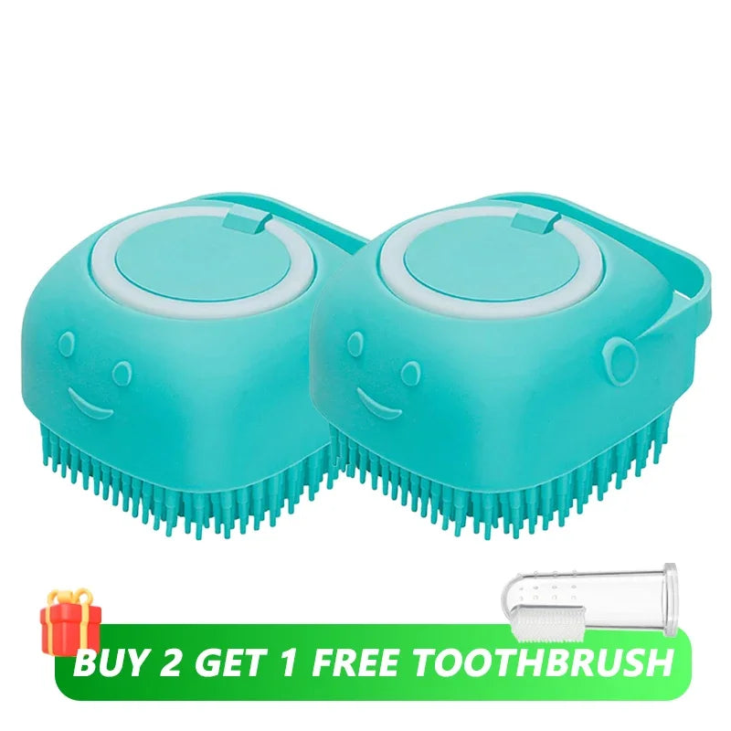 Dog Bathing Brush with Shampoo Dispenser – Soft Silicone Massage & Grooming Tool for Dogs & Cats