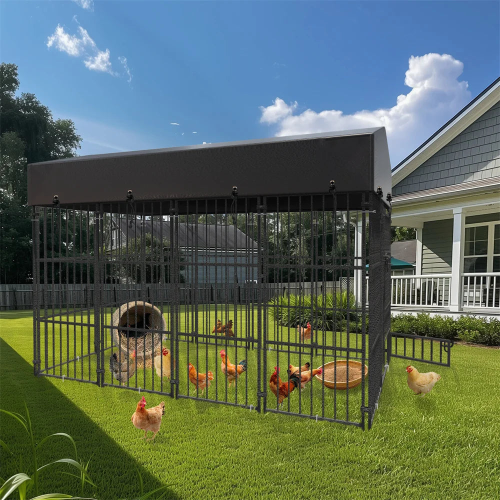 Heavy-Duty Large Dog Kennel – Welded Metal Playpen with Roof Cover for Outdoor & Indoor Use
