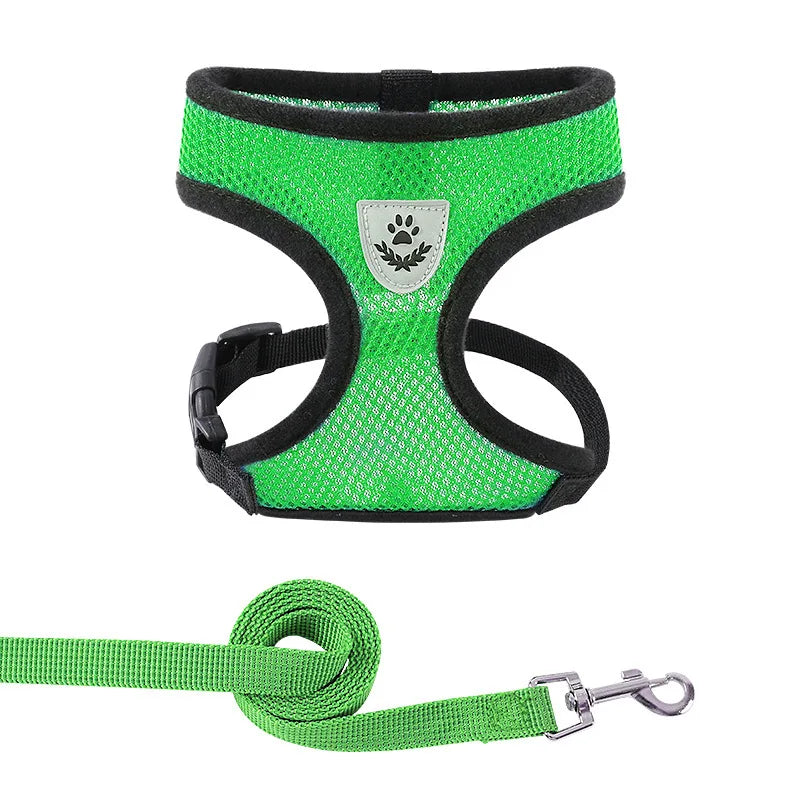 Summer Adjustable Pet Harness & Leash – Breathable Polyester Mesh with Reflective Strips