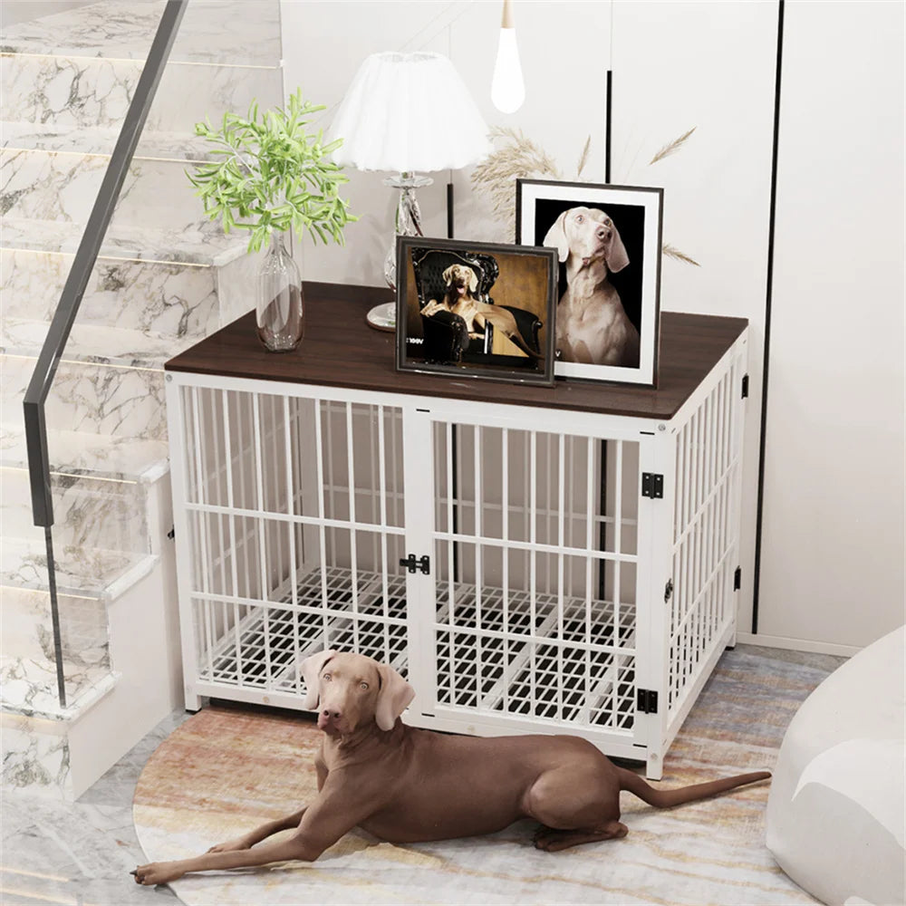 Large Wooden Dog Crate – Furniture-Style Indoor Kennel with 3 Doors, Removable Tray & End Table Design