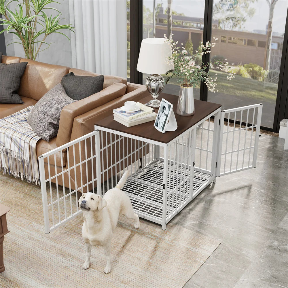 Large Wooden Dog Crate – Furniture-Style Indoor Kennel with 3 Doors, Removable Tray & End Table Design